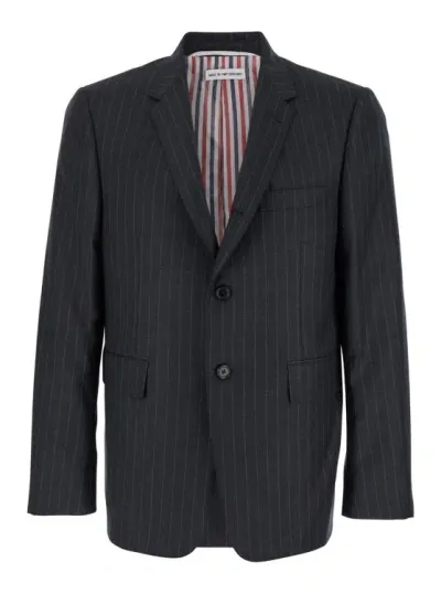 Thom Browne Grey Pinstripe Single-breasted Jacket In Wool Man