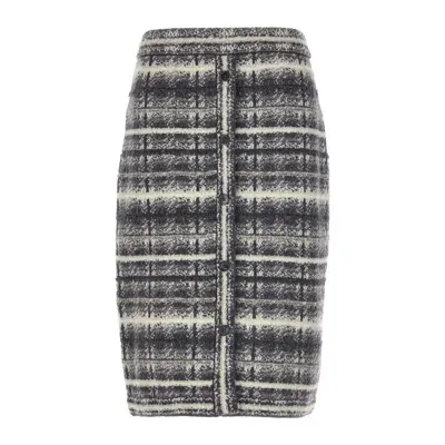 Thom Browne Ladies Pale Grey Tartan Boucle Straight Skirt