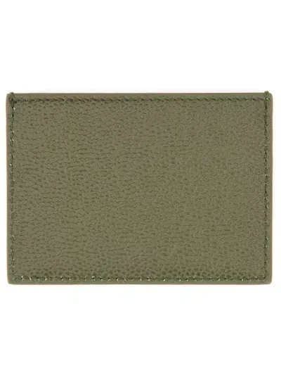 Thom Browne Leather Card Holder In Green