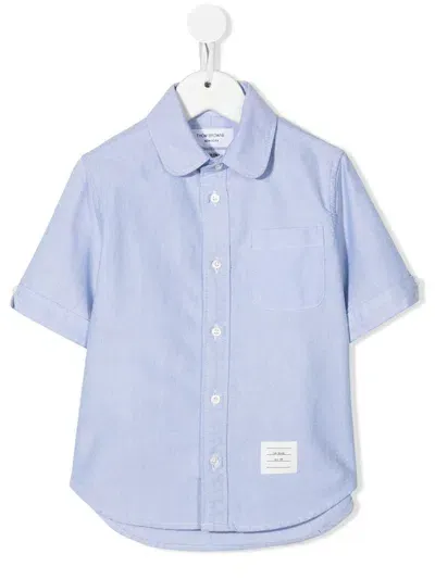 Thom Browne Kids' Logo-patch Short-sleeve Shirt In Blue