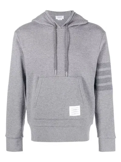 Thom Browne Stripe-detail Sleeve Hoodie In Grey