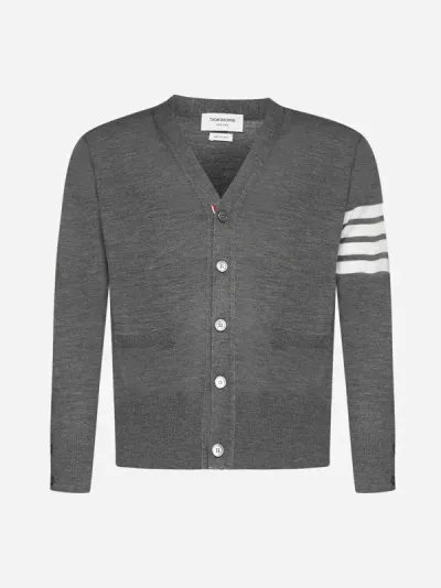 Thom Browne 4 Bar Stripe Cardigan In Med Grey