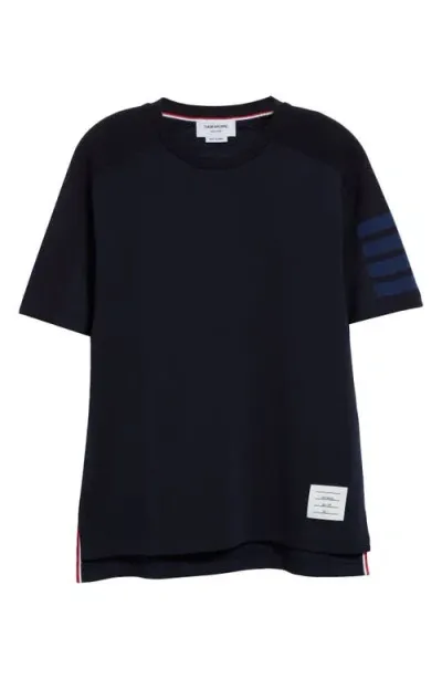 Thom Browne Milano 4-bar Cotton T-shirt In Blue