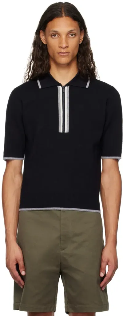 Thom Browne Navy Half-zip Polo In 415 Navy