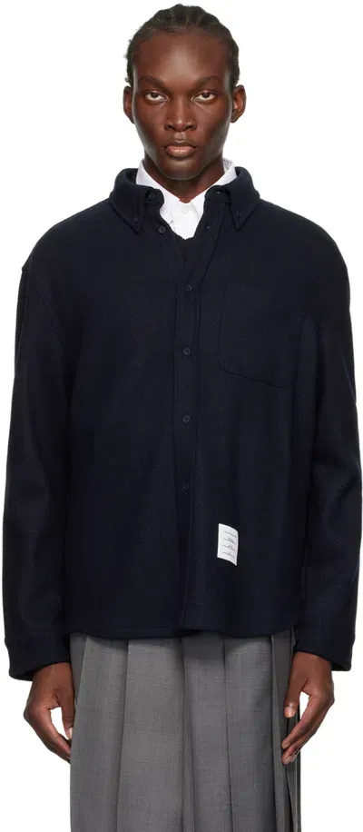 Thom Browne Navy Oversized Button Down Shirt In 415 Navy