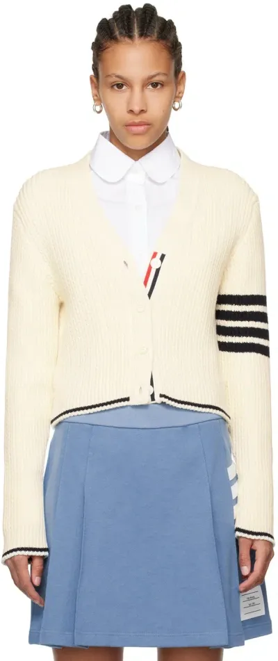 Thom Browne Off-white 4-bar Cardigan In Multicolor