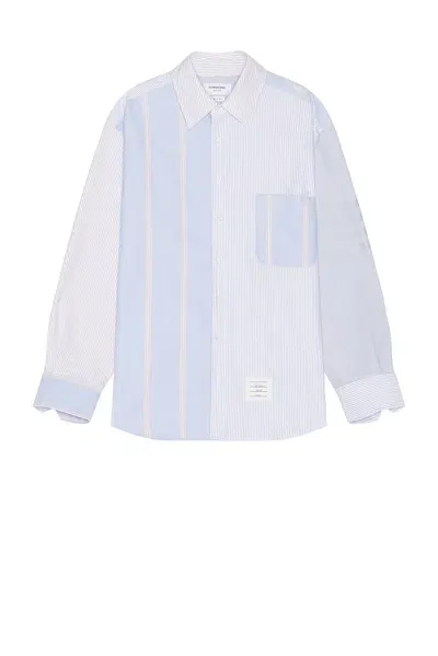 Thom Browne Striped Patchwork Cotton Shirt In Light Blue