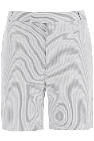 Thom Browne Striped Cotton Bermuda Shorts For Men In Grey