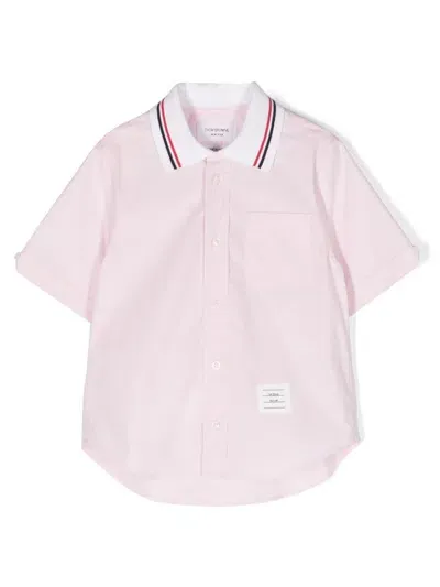 Thom Browne Kids' Polo-collar Cotton Shirt In Pink