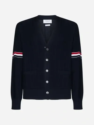 Thom Browne Man Cardigan Stripe In Navy