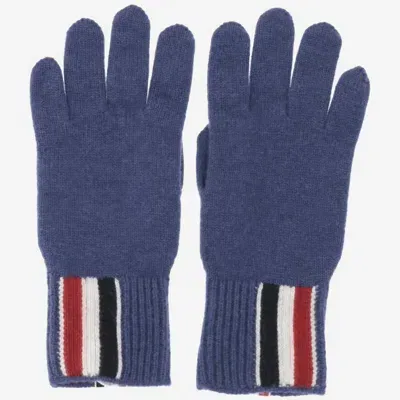 Thom Browne Rwb Intarsia Knitted Striped Gloves In Blue