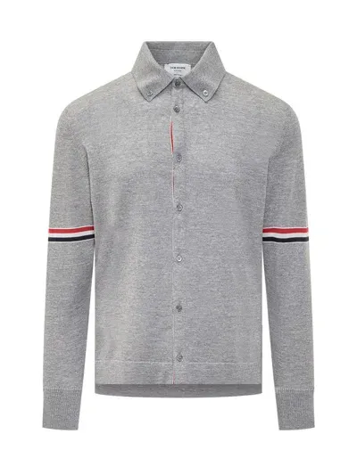 Thom Browne Rwb Stripe Buttoned Cardigan In Gray