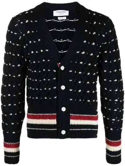 Thom Browne Cardigan Mit Zopfmuster In Blue