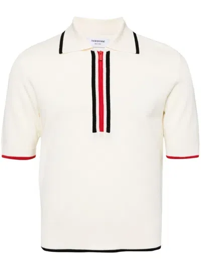 Thom Browne Rwb Stripe Short Sleeves Milano Stitch Polo In White