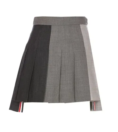 Thom Browne Rwb Striped Pleated Mini Skirt In Grey