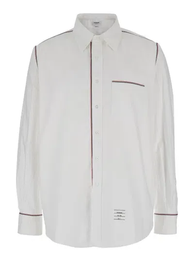 Thom Browne Straight Fit Bd L/s Shirt W/ Gg Framing In Oxford In White