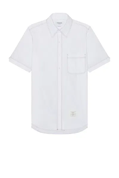 Thom Browne Straight Fit Button Down Shirt In Whtie