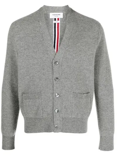 Thom Browne Rwb-stripe Wool Cardigan In Grey