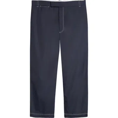 Thom Browne Unconstructed Cotton Straight Leg Pants In Navy