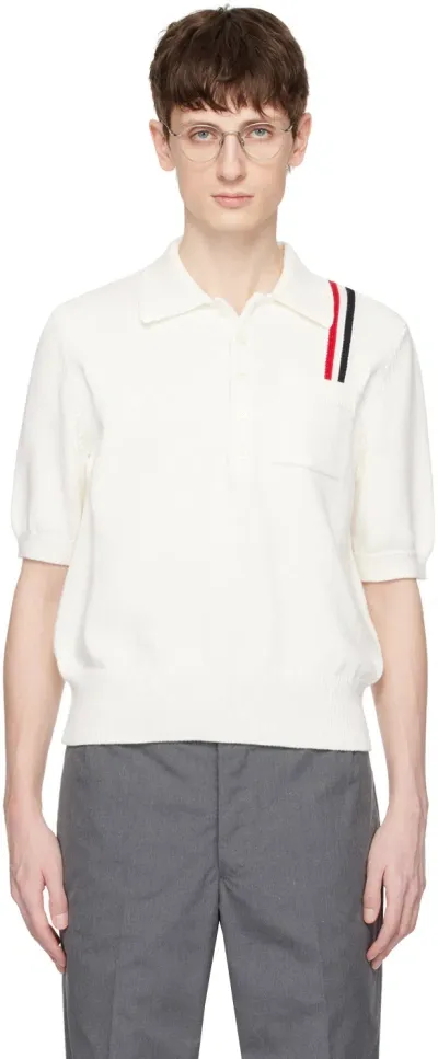 Thom Browne White Rwb Stripe Polo In 100 White