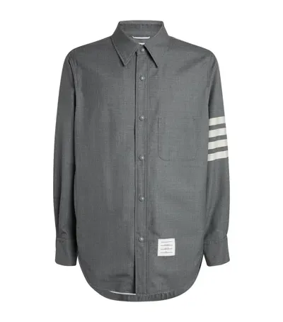 Thom Browne Wool 4-bar Overshirt In Grey