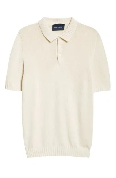 Thom Sweeney Bourette Silk Polo Sweater In Off White