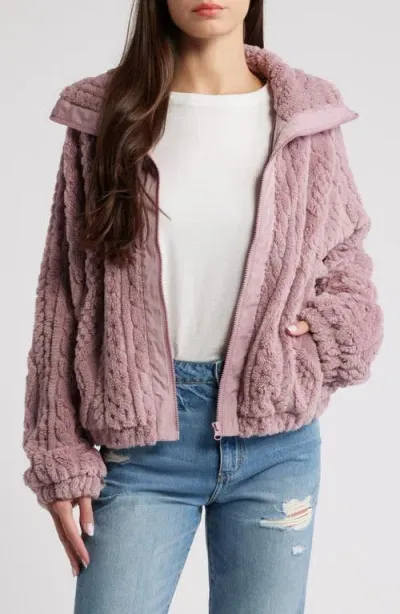 Thread & Supply Cable Stitch Fleece Jacket In Dusty Pink