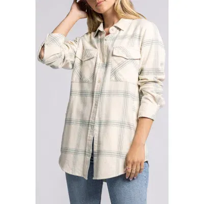 Thread & Supply Gracelyn Plaid Cotton Flannel Button-up Shirt Jacket In Cream Aqua Mist Plaid