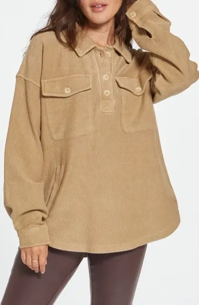 Thread & Supply Ingris Rib Popover Top In Khaki