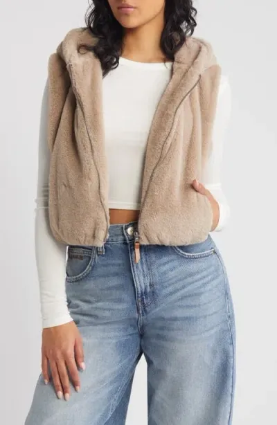 Thread & Supply Mink Faux Fur Hooded Vest In Beige