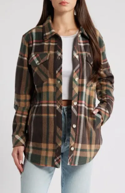 Thread & Supply Plaid Polar Fleece Shacket In Brown Pine