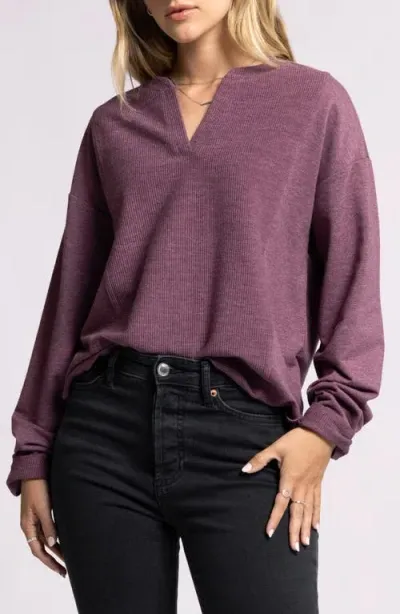 Thread & Supply Roxie Split Neck Knit Top In Eggplant