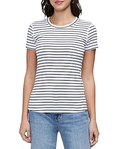 Three Dots Cotton Short Sleeve Crewneck Tee In Bright White Stripe