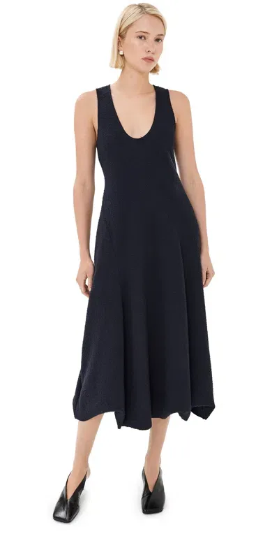 Tibi Boucle Knit Tank Tucked Dress Midnight Navy