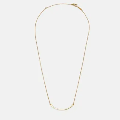 Pre-owned Tiffany & Co T Smile 18k Yellow Gold Small Model Necklace