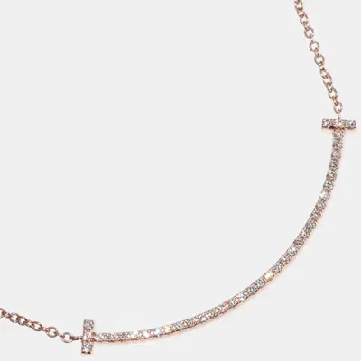 Pre-owned Tiffany & Co 18k Rose Gold And Diamond T Smile Pendant Necklace