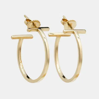 Pre-owned Tiffany & Co Tiffany T Wire Medium Model 18k Yellow Gold Hoop Earrings