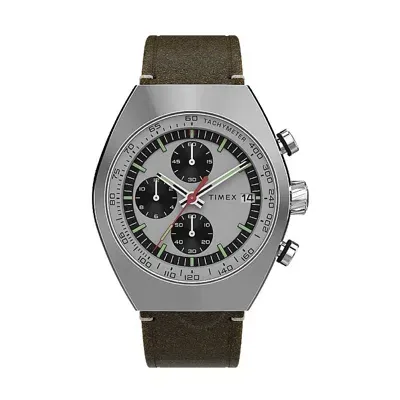 Timex Legacy Tonneau Chronograph Quartz Silver Dial Men's Watch Tw2w50100 In Brown/silver Tone