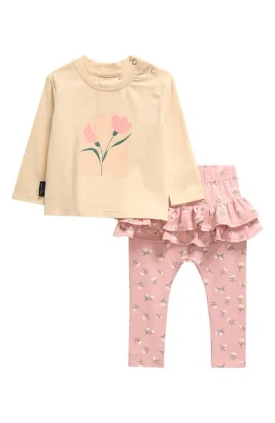 Tiny Tribe Babies'  Sweet Flowers Long Sleeve T-shirt & Skirted Leggings Set In Pink Multi