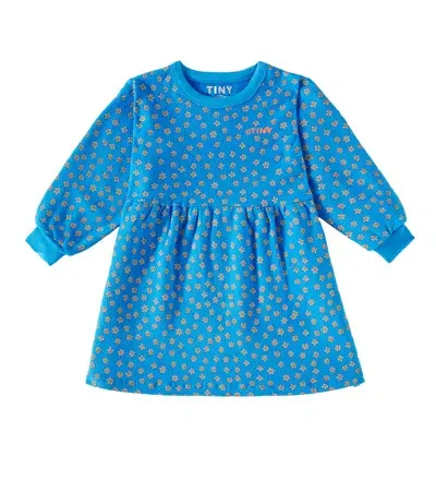 Tinycottons Kids' Daisies Cotton Terry Dress In Blue