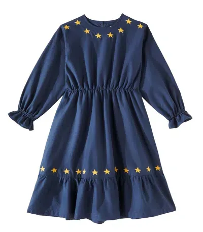 Tinycottons Kids' Stars Embroidered Cotton Dress In Blue