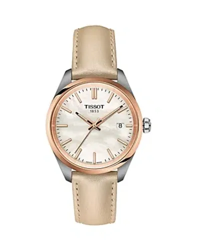 Tissot Unisex Swiss Pr 100 Cream Leather Strap Watch 34mm In No Color