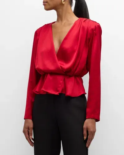 Toccin Adeline Long-sleeve Surplice Top In Red