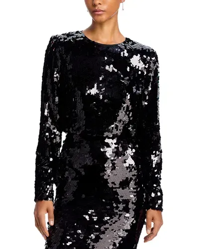 Toccin Anaya Sequin Long Sleeve Top In Jet