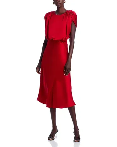 Toccin Flora Sleeveless Blouson Satin Dress In Red