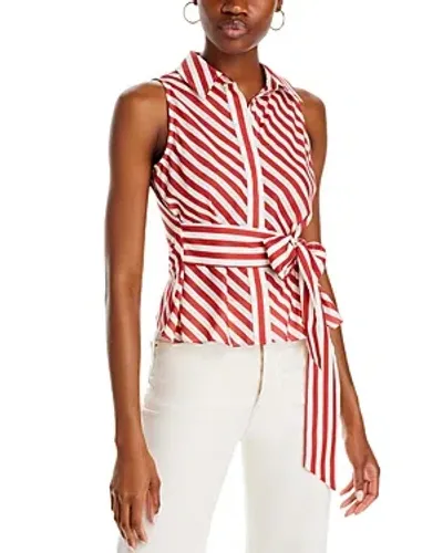 Toccin Katherine Striped Belted Top In Rust Stripe