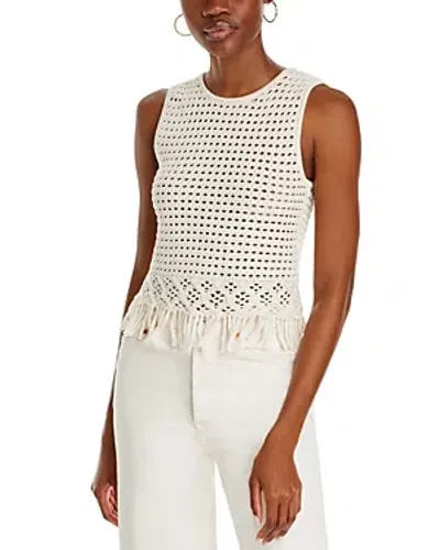 Toccin Myla Open Stitch Fringe Hem Top In Ivory