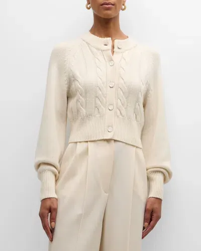 Toccin Rita Cropped Wool And Cashmere Cable-knit Cardigan In Ivory