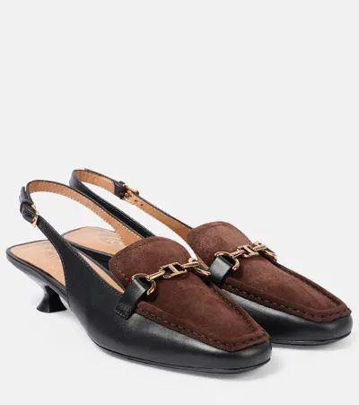 Tod's 35 Leather Slingback Loafer Pumps In Black