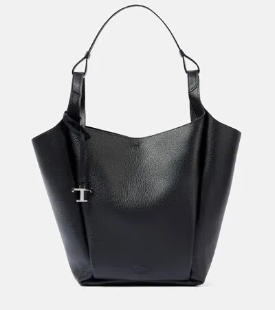 Tod's Api Textured-leather Tote In Black